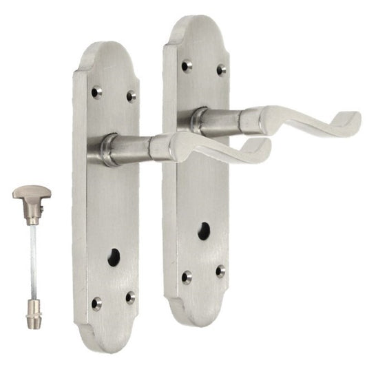 Satin Nickel Bathroom Door Handle – Epsom Style Victorian Scroll Privacy Lever