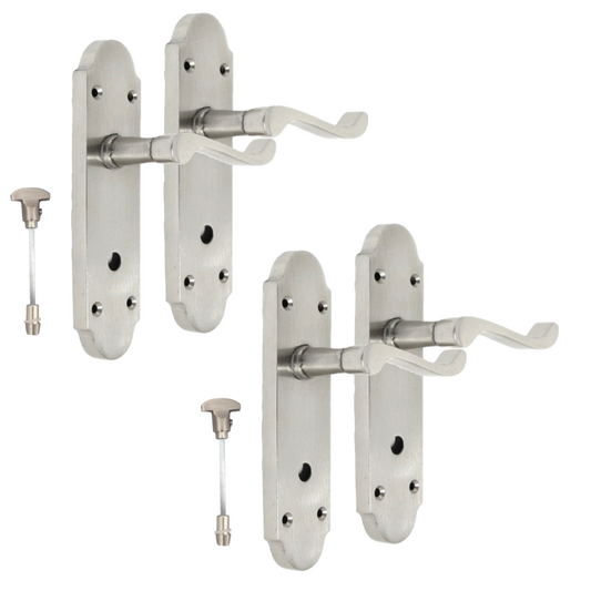 Satin Nickel Bathroom Door Handle – Epsom Style Victorian Scroll Privacy Lever