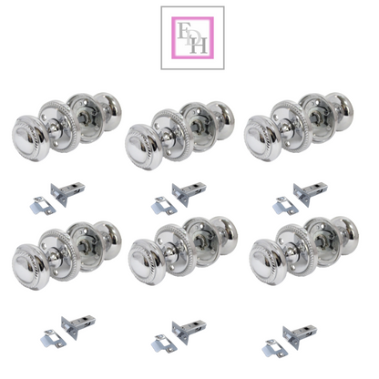 Polished Chrome Georgian Round Door Knobs with Tubular Latch – 6 Pairs