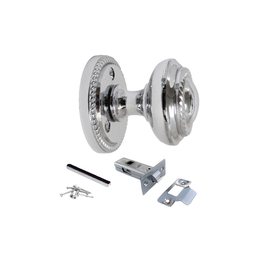 Polished Chrome Georgian Round Door Knobs with Tubular Latch – 1 Pair