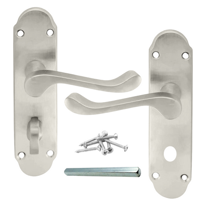 Satin Nickel Bathroom Door Handle – Epsom Style Victorian Scroll Privacy Lever