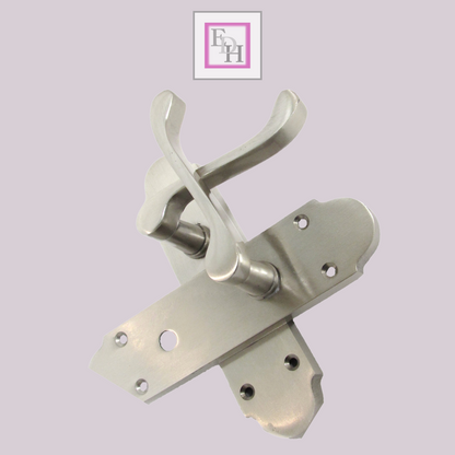 Satin Nickel Bathroom Door Handle – Epsom Style Victorian Scroll Privacy Lever
