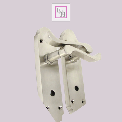 Satin Nickel Bathroom Door Handle – Epsom Style Victorian Scroll Privacy Lever