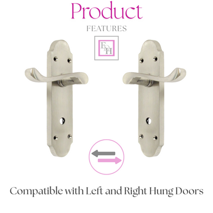 Satin Nickel Bathroom Door Handle – Epsom Style Victorian Scroll Privacy Lever