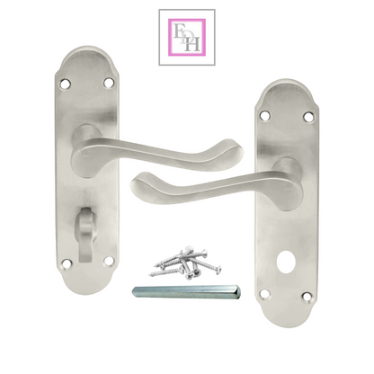 Satin Nickel Bathroom Door Handle – Epsom Style Victorian Scroll Privacy Lever