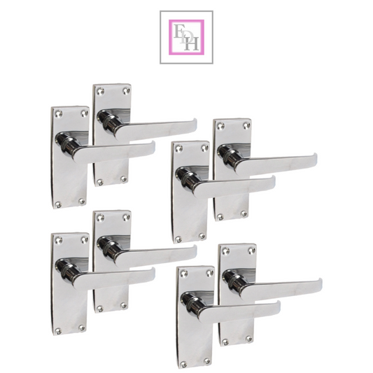 Victorian Straight Chrome Door Handles, Interior Lever Handles Backplate 118x42