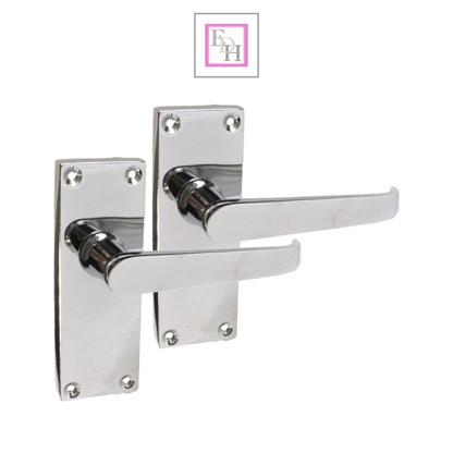 Victorian Straight Chrome Door Handles, Interior Lever Handle Backplate 118x42mm