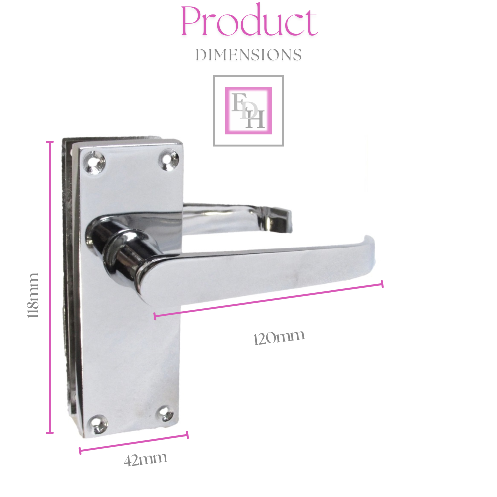 Victorian Straight Chrome Door Handles, Interior Lever Handle Backplate 118x42mm