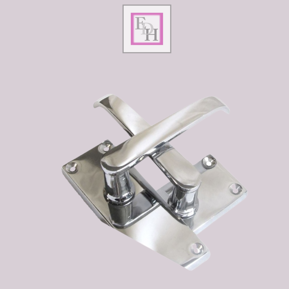 Victorian Straight Chrome Door Handles, Interior Lever Handle Backplate 118x42mm