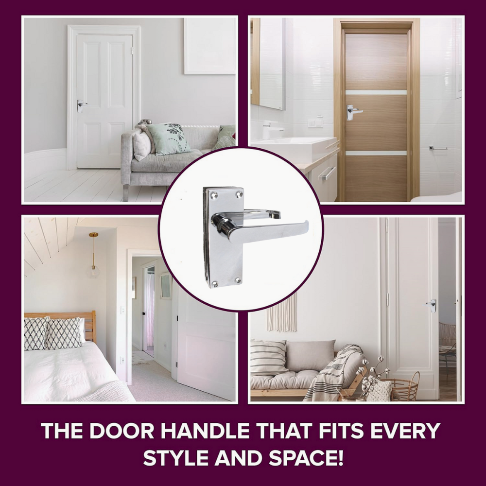 Victorian Straight Chrome Door Handles, Interior Lever Handle Backplate 118x42mm