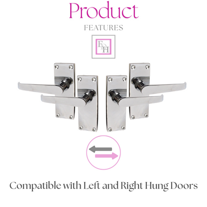 Victorian Straight Chrome Door Handles, Interior Lever Handle Backplate 118x42mm