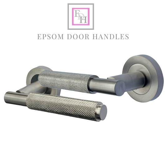 Knurled Turning Door Handles Satin Lever on Round Rose Handle Packs with Fixings