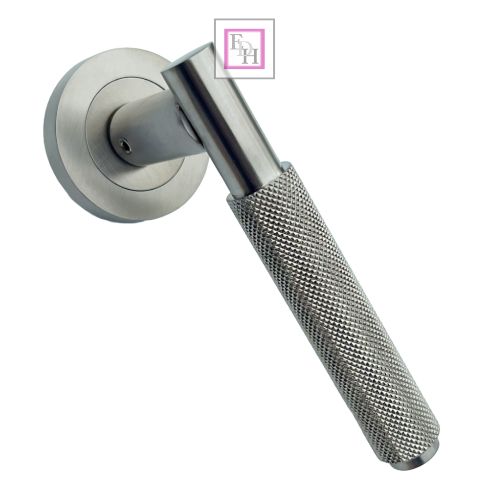 Knurled Turning Door Handles Satin Lever on Round Rose Latch Handle Luxe