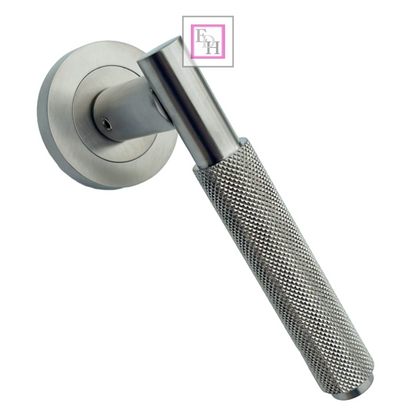 Knurled Turning Door Handles Satin Lever on Round Rose Latch Handle Luxe