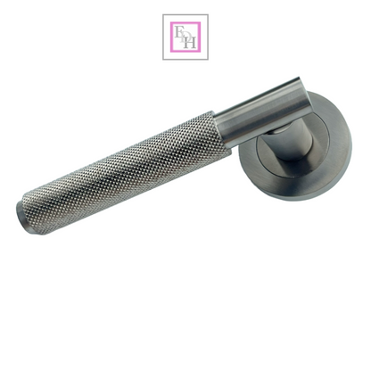 Knurled Turning Door Handles Satin Lever on Round Rose Latch Handle Luxe