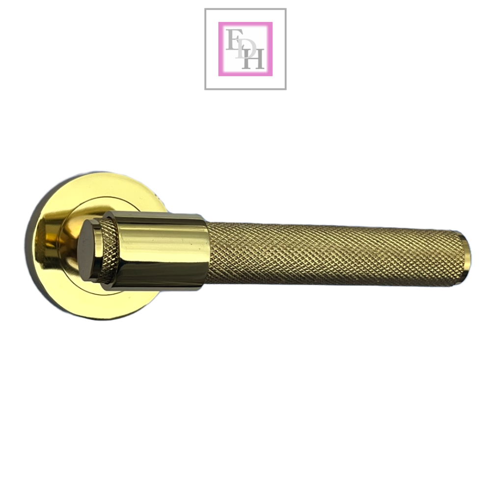 Knurled Polished Brass Door Handles – Internal Lever Handle Packs with Fixings