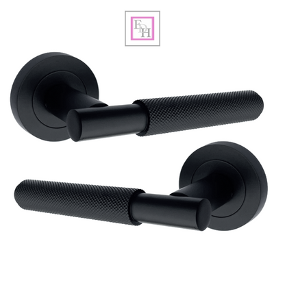 Door Handles Knurled Turning Chrome Black Satin Lever on Round Rose Latch Handle