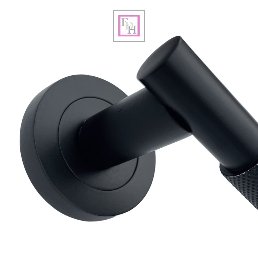 Door Handles Knurled Turning Chrome Black Satin Lever on Round Rose Latch Handle
