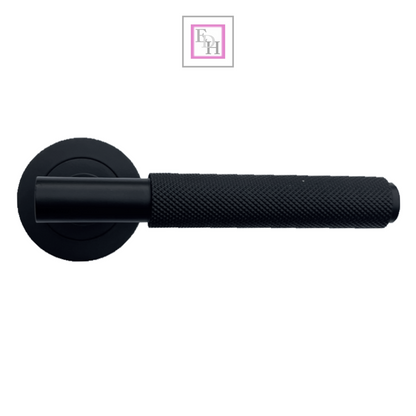 Door Handles Knurled Turning Chrome Black Satin Lever on Round Rose Latch Handle