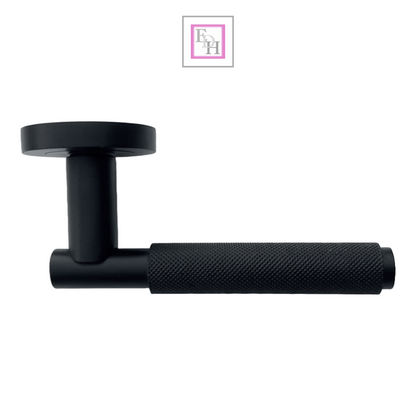 Door Handles Knurled Turning Chrome Black Satin Lever on Round Rose Latch Handle