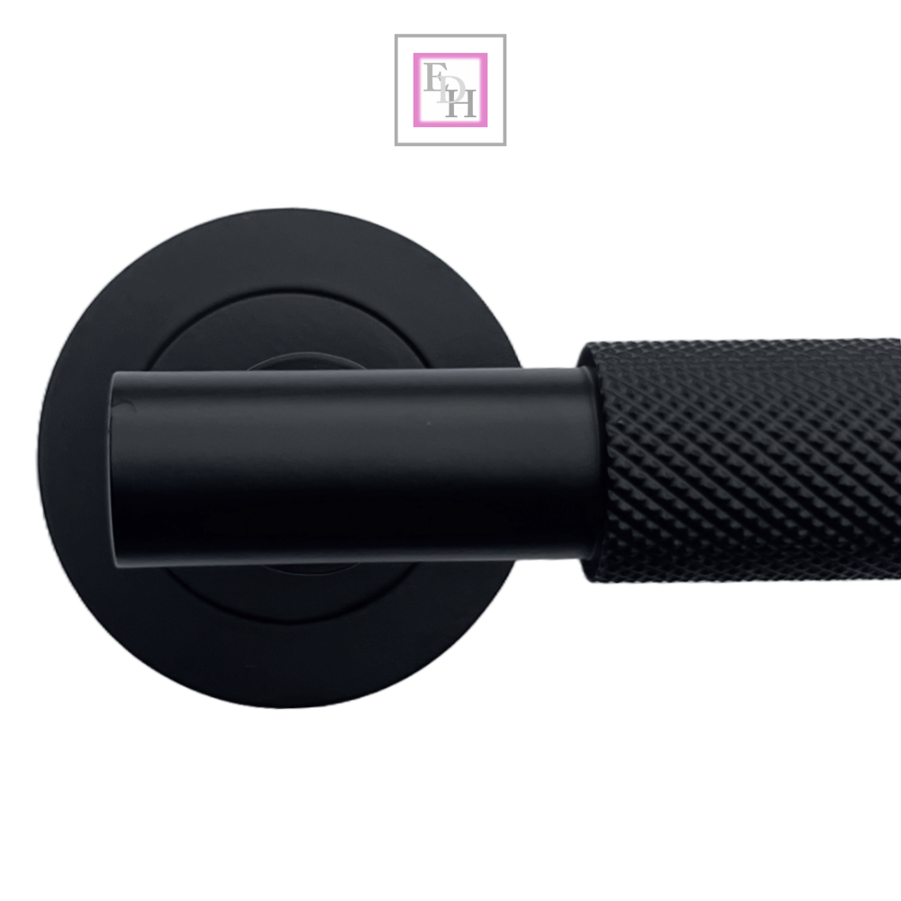 Door Handles Knurled Turning Chrome Black Satin Lever on Round Rose Latch Handle