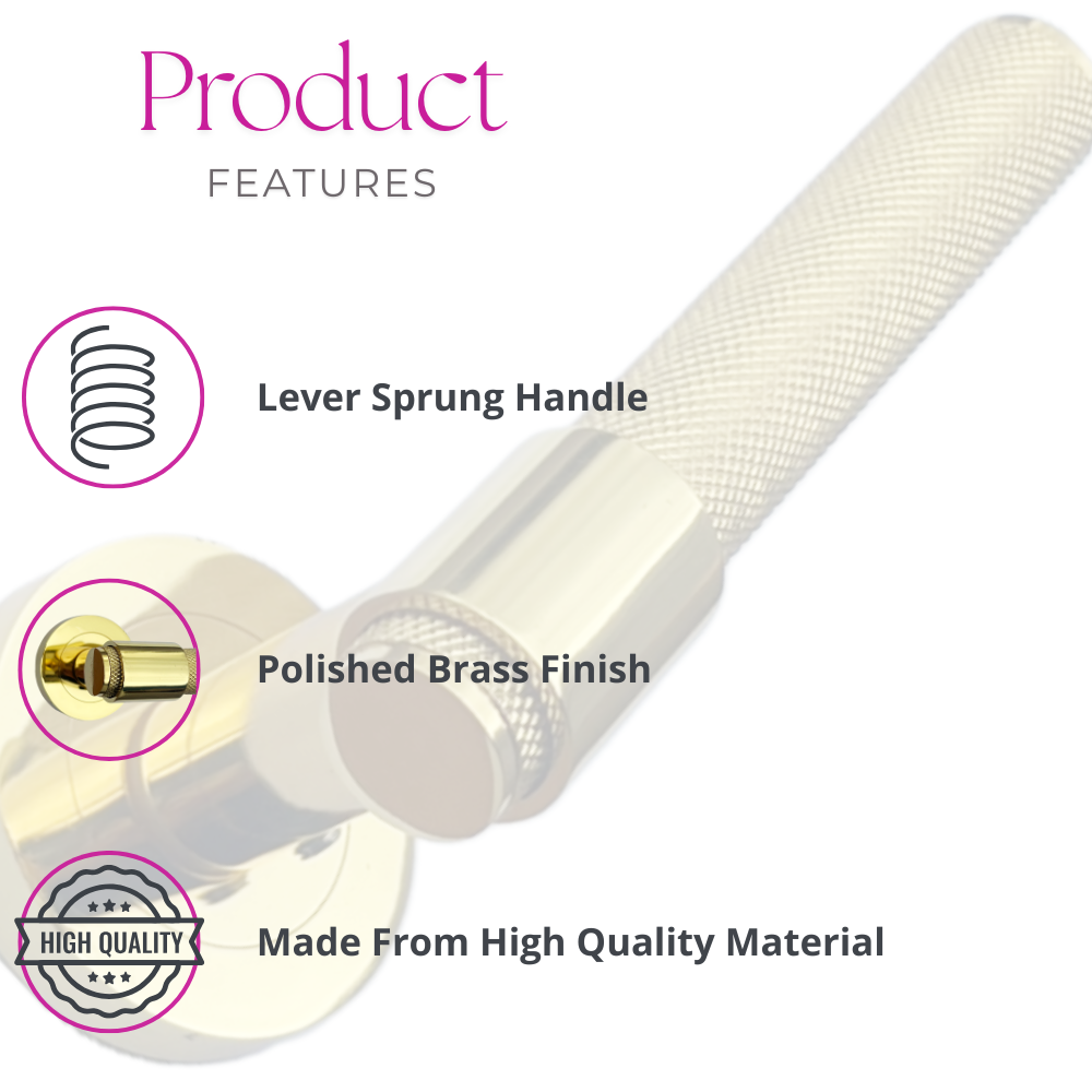 Knurled Polished Brass Door Handles – Internal Lever Handle Packs with Fixings