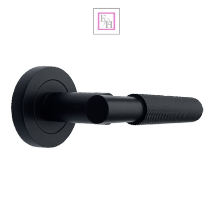 Door Handles Knurled Turning Chrome Black Satin Lever on Round Rose Latch Handle