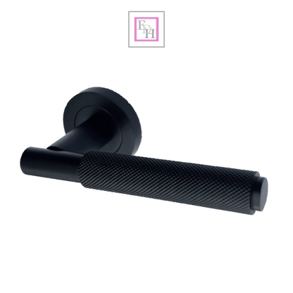 Door Handles Knurled Turning Chrome Black Satin Lever on Round Rose Latch Handle