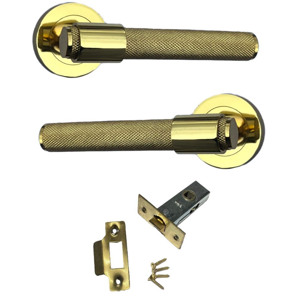 Knurled Polished Brass Door Handles – Internal Lever Handle Packs with Fixings