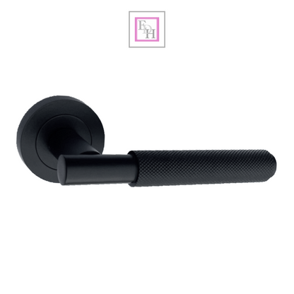 Door Handles Knurled Turning Chrome Black Satin Lever on Round Rose Latch Handle