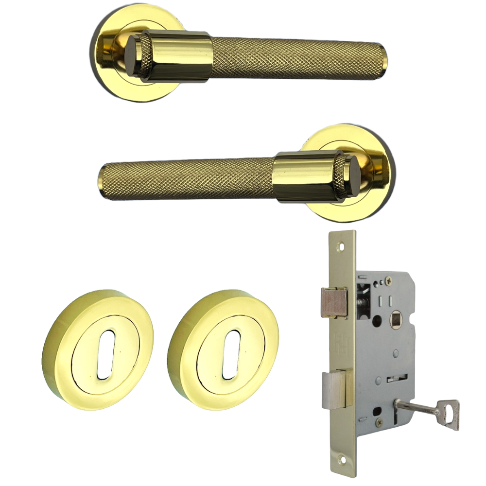 Knurled Polished Brass Door Handles – Internal Lever Handle Packs with Fixings