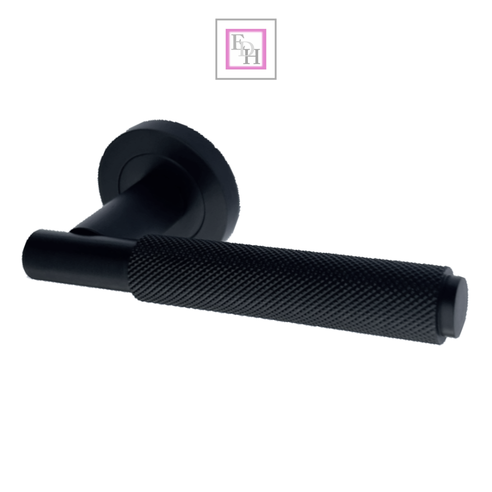 Door Handles Knurled Turning Chrome Black Satin Lever on Round Rose Latch Handle