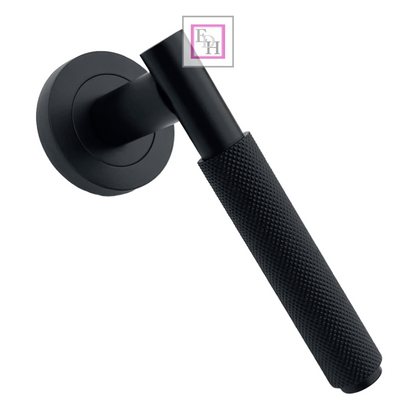 Door Handles Knurled Turning Chrome Black Satin Lever on Round Rose Latch Handle