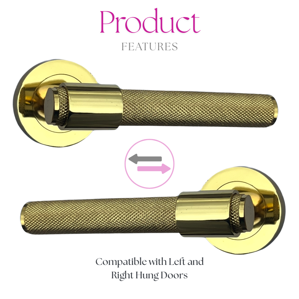 Knurled Polished Brass Door Handles – Internal Lever Handle Packs with Fixings