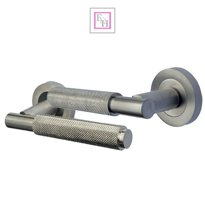 Door Handles Knurled Turning Chrome Black Satin Lever on Round Rose Latch Handle