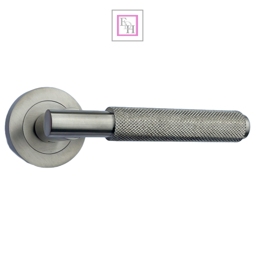 Door Handles Knurled Turning Chrome Black Satin Lever on Round Rose Latch Handle