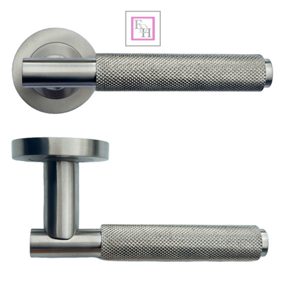 Door Handles Knurled Turning Chrome Black Satin Lever on Round Rose Latch Handle