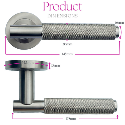 Door Handles Knurled Turning Chrome Black Satin Lever on Round Rose Latch Handle