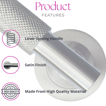 Door Handles Knurled Turning Chrome Black Satin Lever on Round Rose Latch Handle
