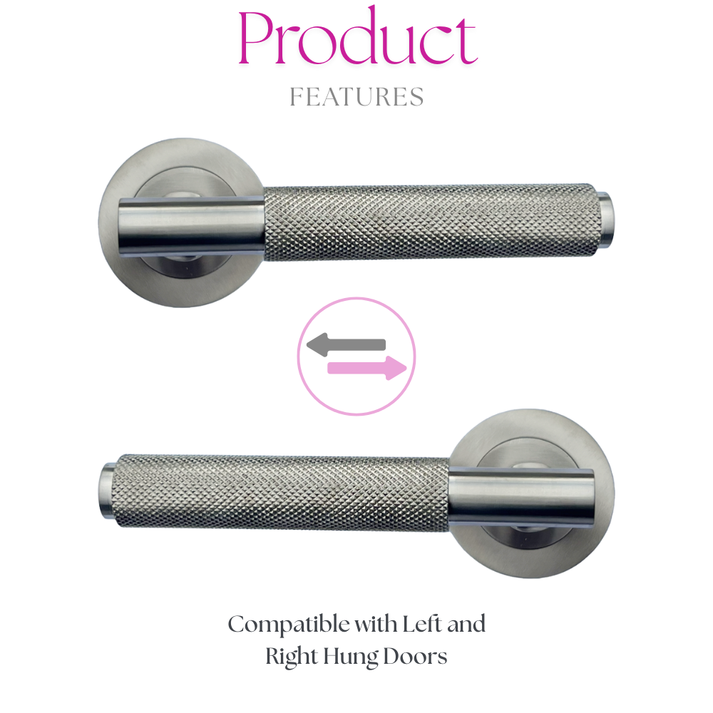 Door Handles Knurled Turning Chrome Black Satin Lever on Round Rose Latch Handle