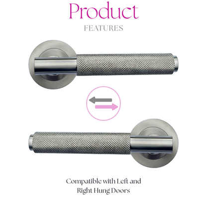 Door Handles Knurled Turning Chrome Black Satin Lever on Round Rose Latch Handle
