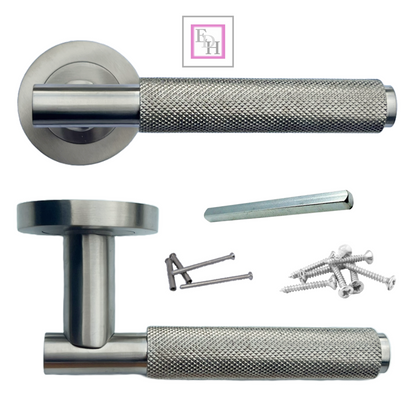 Door Handles Knurled Turning Chrome Black Satin Lever on Round Rose Latch Handle