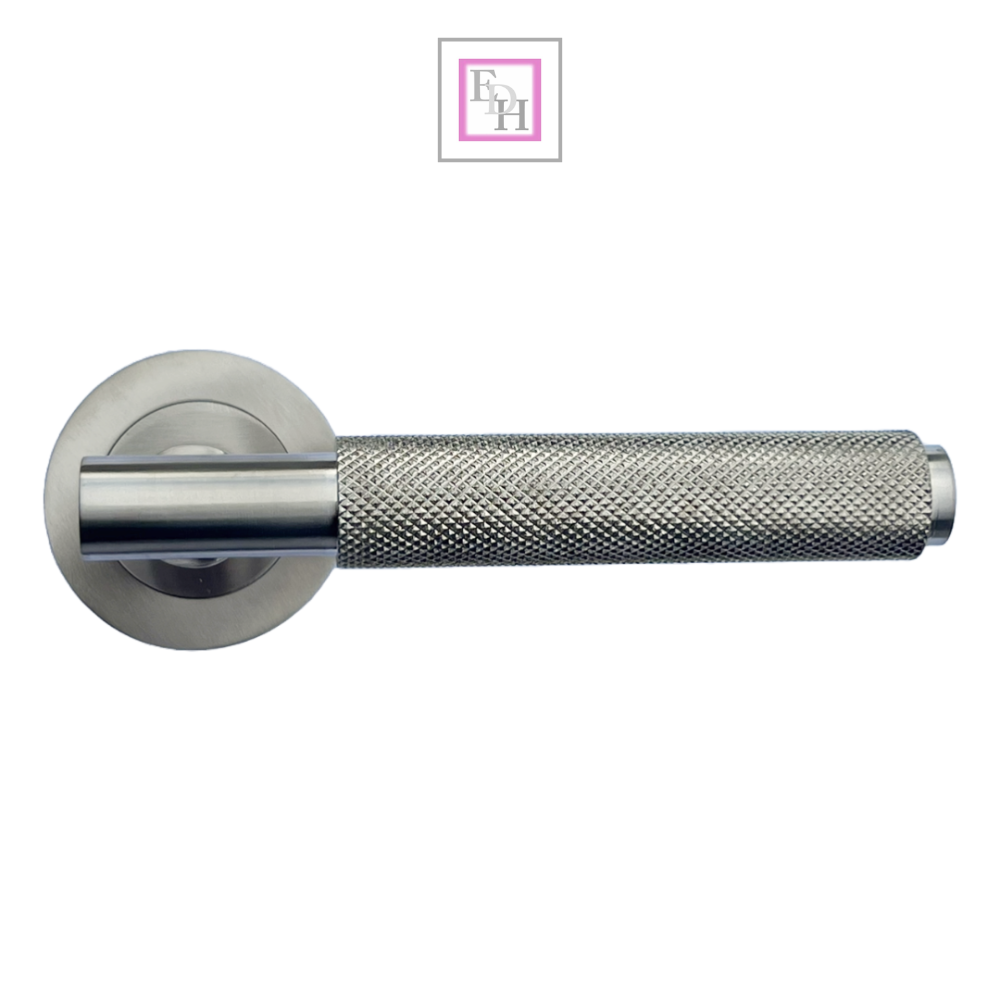 Door Handles Knurled Turning Chrome Black Satin Lever on Round Rose Latch Handle