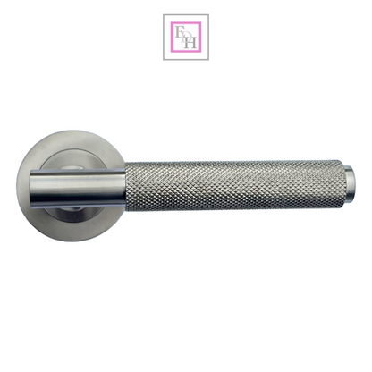 Door Handles Knurled Turning Chrome Black Satin Lever on Round Rose Latch Handle