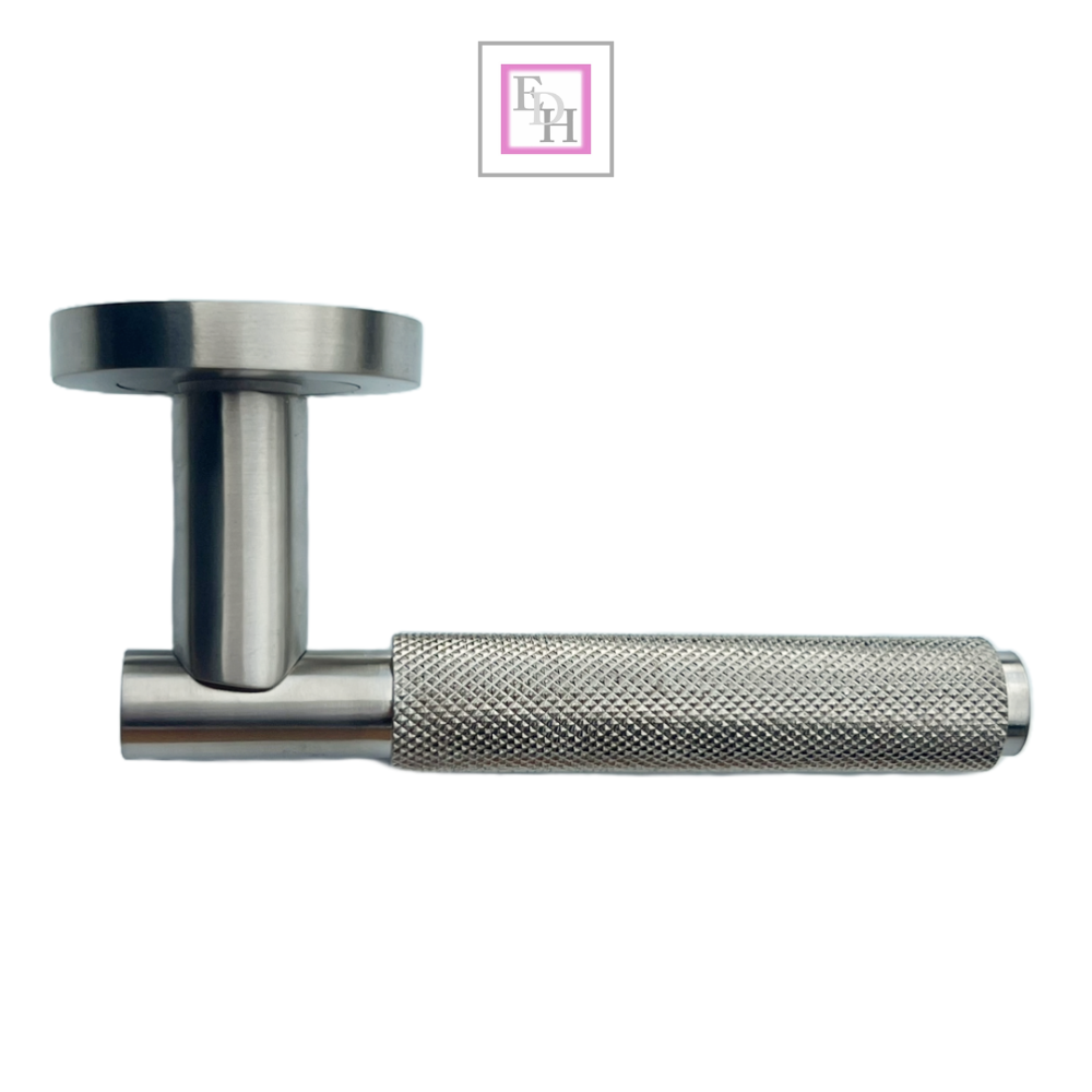 Door Handles Knurled Turning Chrome Black Satin Lever on Round Rose Latch Handle