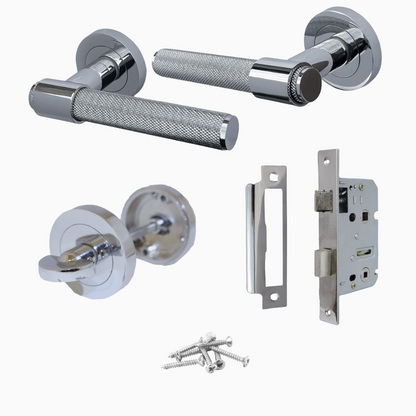 Knurled Polished Chrome Door Handles – Internal Lever Handle Packs with Fixings