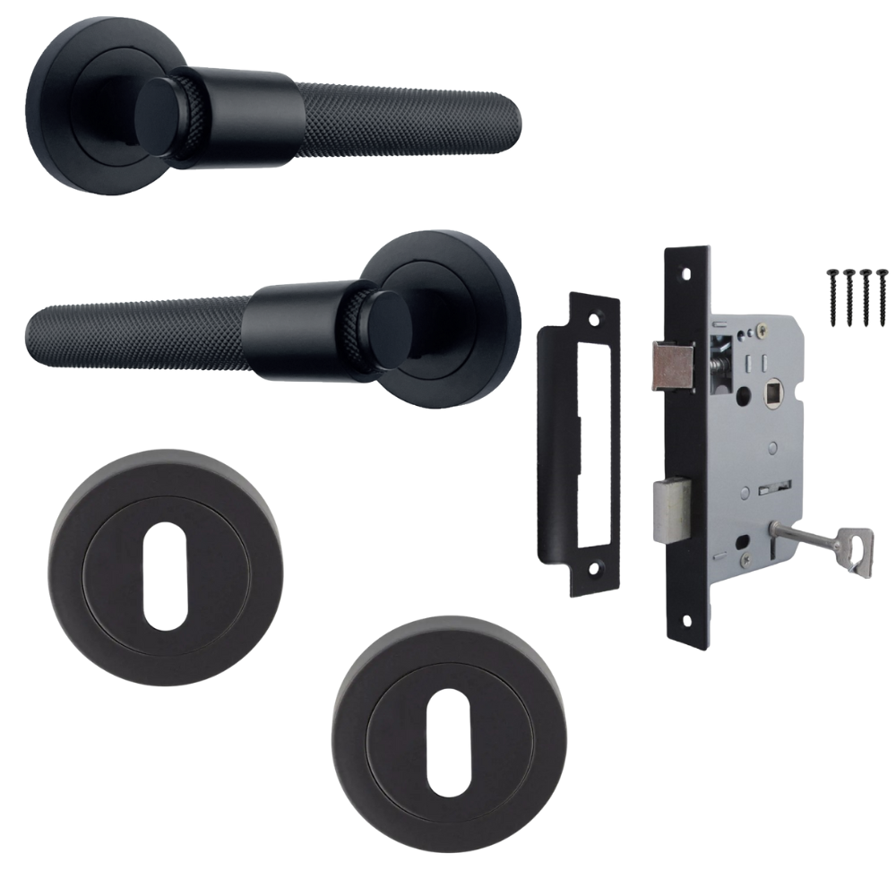 Knurled Matt Black Door Handles – Internal Lever Handle Packs with Fixings