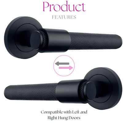 Knurled Door Handles Matt Black Loop & Neck Lever on Round Rose Latch