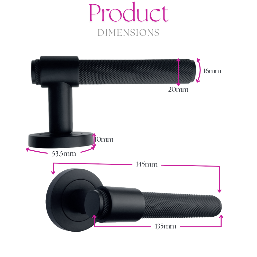 Knurled Door Handles Matt Black Loop & Neck Lever on Round Rose Latch