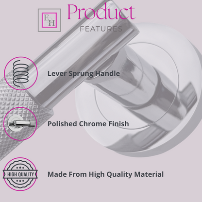 Knurled Door Handles Chrome, Black, Brass – Loop & Neck Lever on Rose Latch